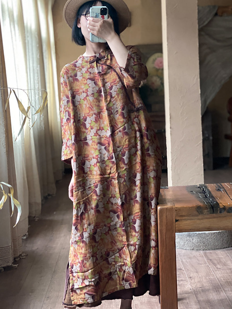 Robe ample en coton pour femmes, Vintage, imprimé Floral, boucle