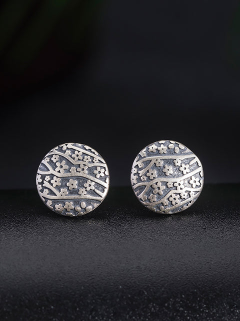 Boucles d'oreilles rondes sculptées en argent vintage pour femmes