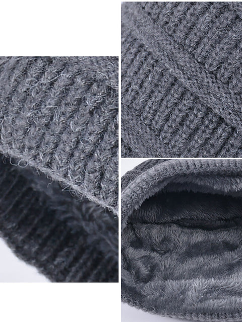 Bonnet et écharpe en tricot doublés de polaire coupe-vent et chauds pour l'hiver