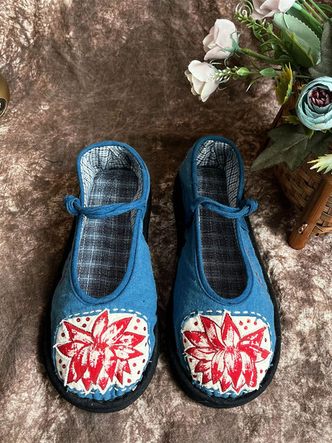 Chaussures d'été en tissu imprimé lotus ethnique pour femmes