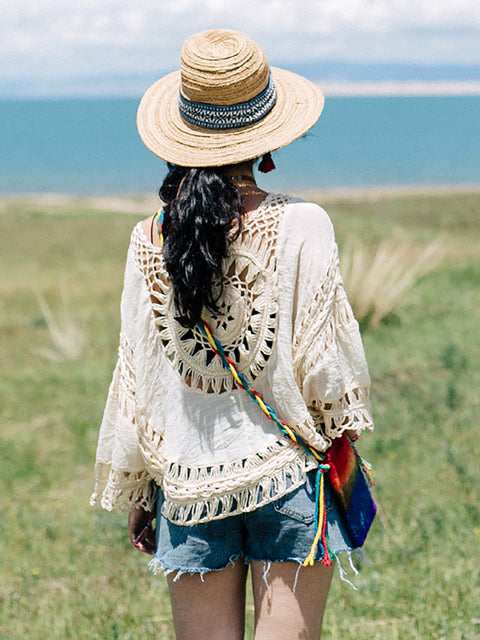 Chemise tricotée ajourée résistante au soleil pour femmes, voyage d'été