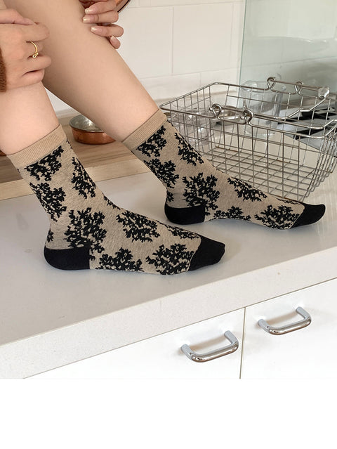 Lot de 3 paires de chaussettes en coton à imprimé floral artistique pour femme