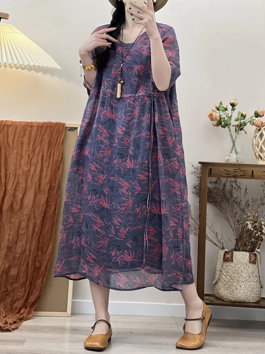 Robe Ramie de voyage ample imprimée Rerto pour femmes, grande taille, été