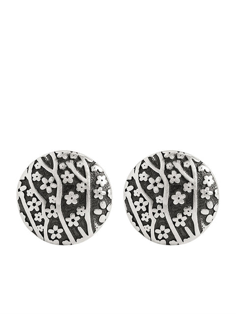 Boucles d'oreilles rondes sculptées en argent vintage pour femmes