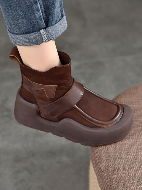 Bottes à plateforme épissées en cuir véritable à la mode pour femmes