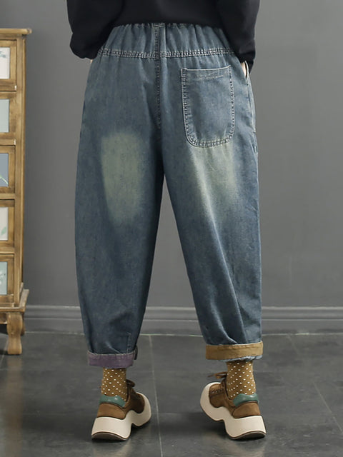 Women Spring Retro Washed Denim Harem Pants