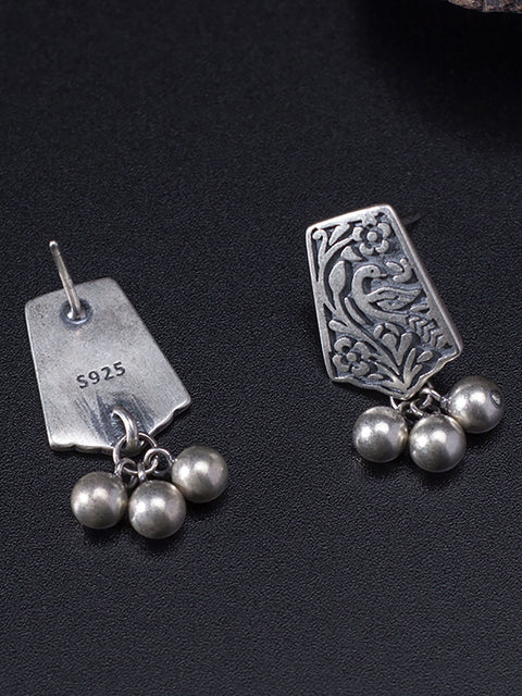 Boucles d'oreilles pendantes en perles sculptées en argent Vintage pour femmes