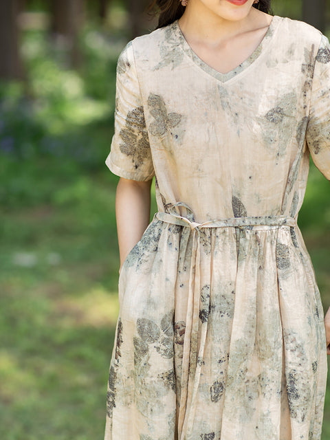 Robe Ramie à cordon de serrage et imprimé à l'encre Artsy pour femmes de grande taille