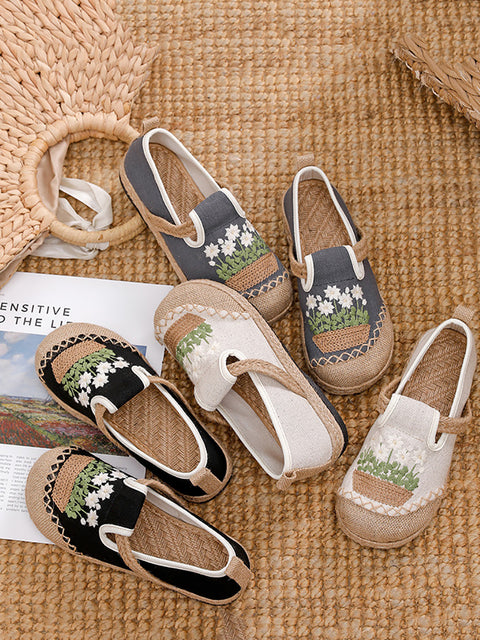 Ethnic Flower Embroidery Linen Cotton Shoes