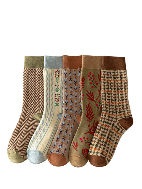 5 paires de chaussettes chaudes vintage pour femmes