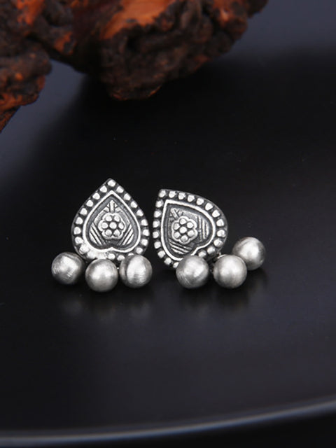 Boucles d'oreilles vintage en argent avec cœur et pompons pour femme