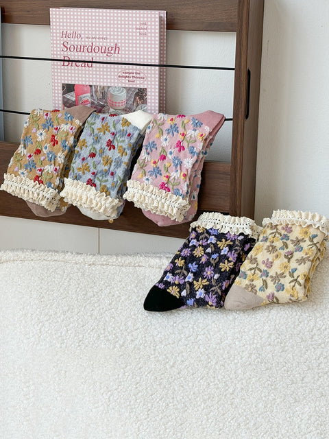 Chaussettes en coton à dentelle florale pour femmes Arsy