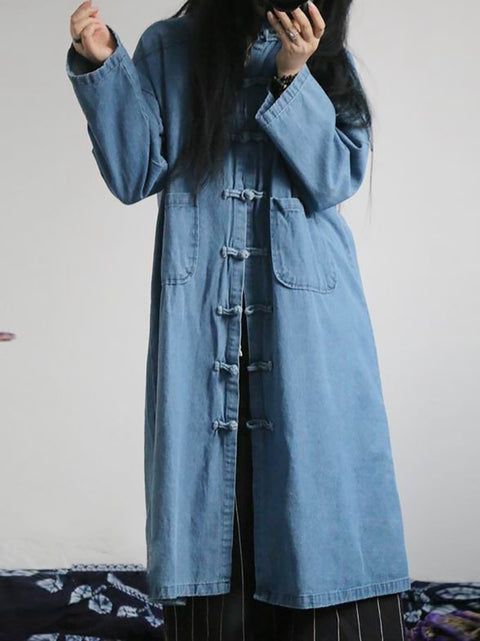 Manteau chemise en jean à poches solides et décontractées pour femmes, automne