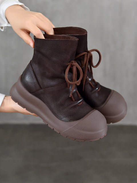 Bottes Martin à talon moyen en cuir véritable pour femmes