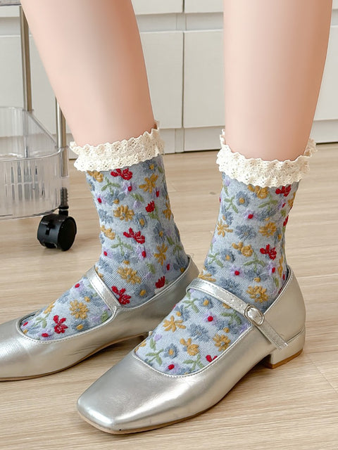 Chaussettes en coton à dentelle florale pour femmes Arsy