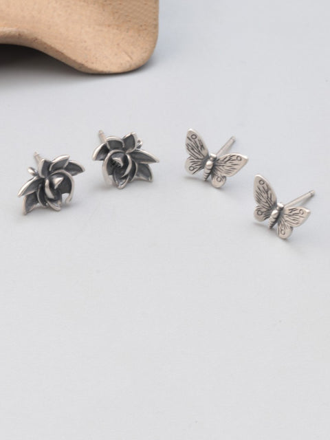 Clous d'oreilles papillon fleur argent S925 Vintage