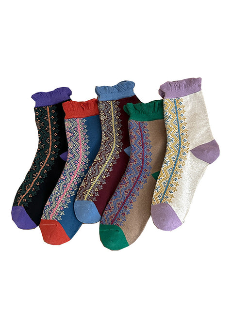 5 paires de chaussettes en coton dentelle vintage pour femmes