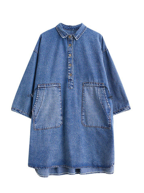 Chemise longue en Denim à coutures solides pour femmes, décontractée, printemps