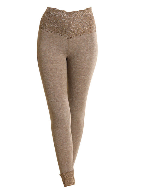 Women Winter Warm High Waist Lace Cashmere Leggings