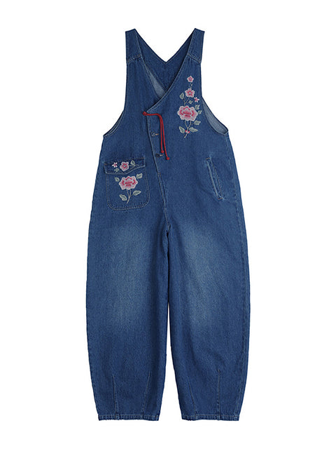 Combinaisons en Denim pour femmes, Vintage, broderie de fleurs, printemps