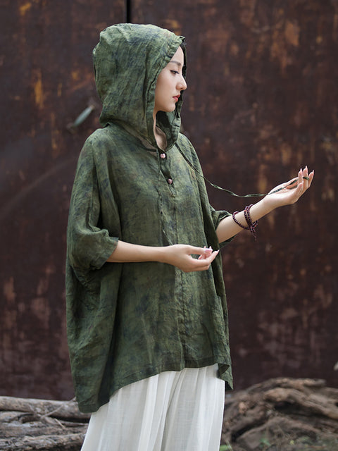 Chemise à capuche à manches chauve-souris pour femmes, Vintage, teinture par nouage, été