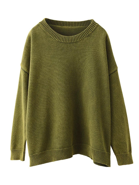 Pull en tricot à col rond décontracté pour femme, couleur unie, automne