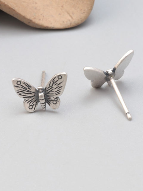 Clous d'oreilles papillon fleur argent S925 Vintage