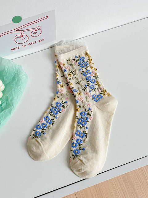 5 paires de chaussettes vintage en dentelle florale pour femmes