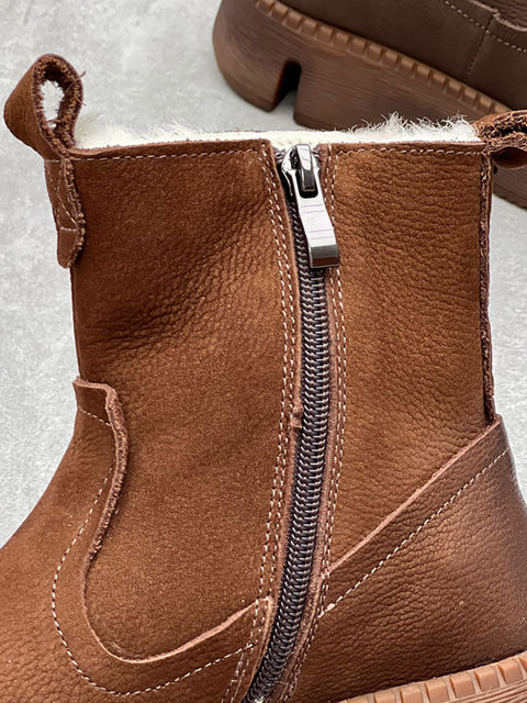 Bottines d'hiver en cuir massif doublées de polaire pour femmes