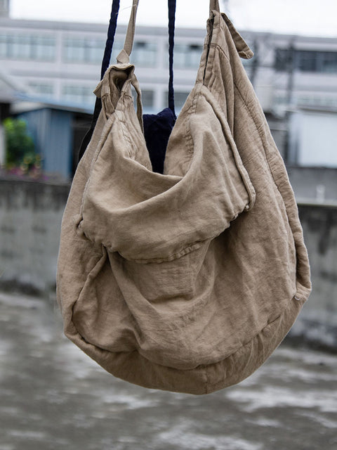 Sac à bandoulière vintage en lin et coton solide de grande capacité