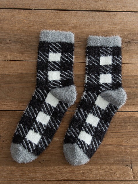 Lot de 5 paires de chaussettes d'hiver en peluche à carreaux pour femmes