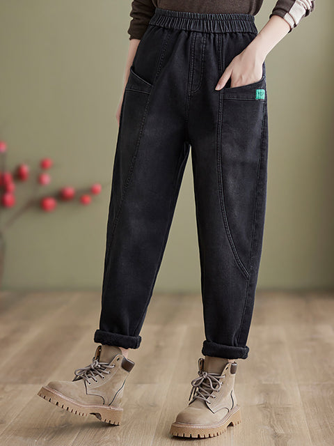 Pantalon sarouel rembourré à blocs de couleurs vintage pour femme, automne