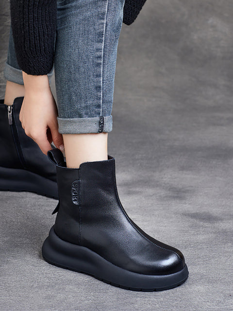 Bottes à plateforme zippées en cuir véritable vintage pour femmes