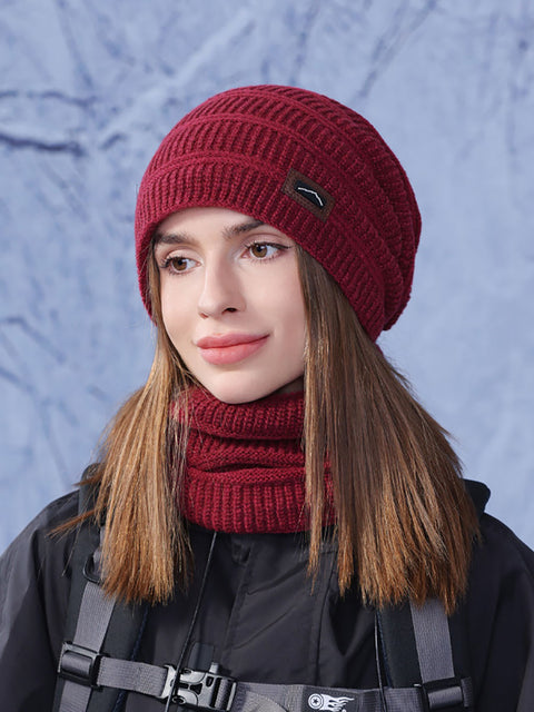 Bonnet et écharpe en tricot doublés de polaire coupe-vent et chauds pour l'hiver