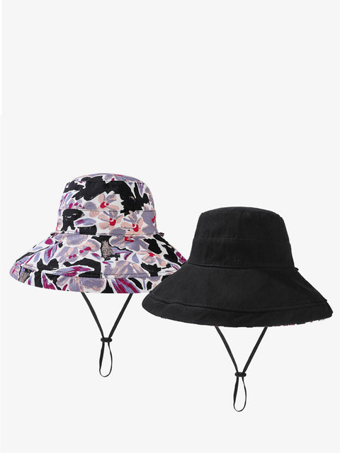 Chapeau d'été à double face pour femme avec imprimé floral et protection solaire