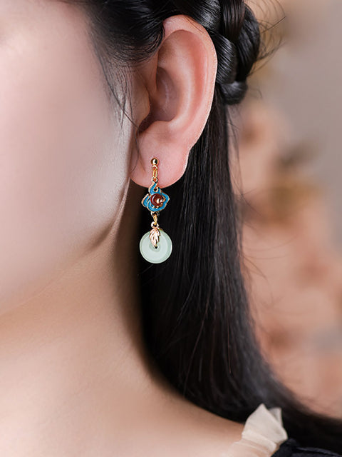 Boucles d'oreilles rondes vintage en alliage de jade