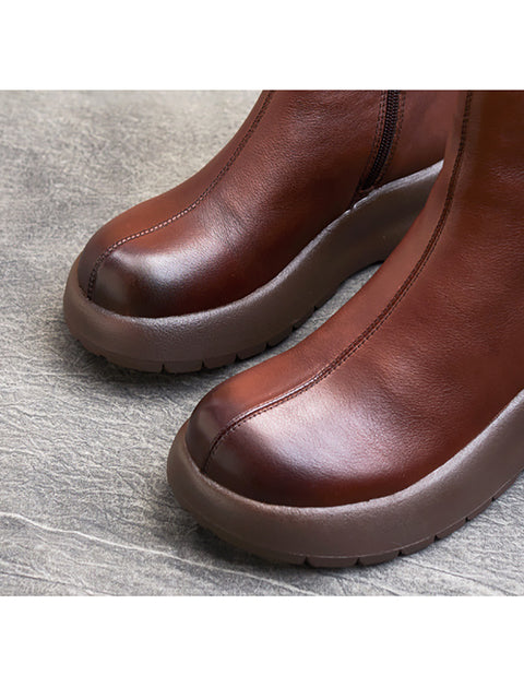 Bottes à plateforme zippées en cuir véritable vintage pour femmes