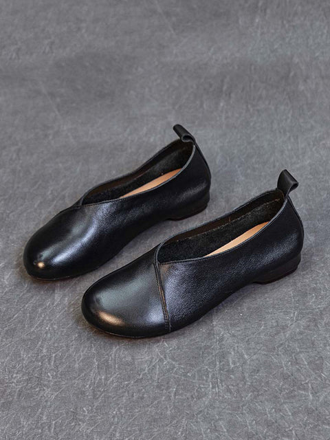 Chaussures à talons bas en cuir vintage pour femmes