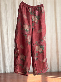 Thumbnail for Women Vintage Floral Spring Wide-leg Pants