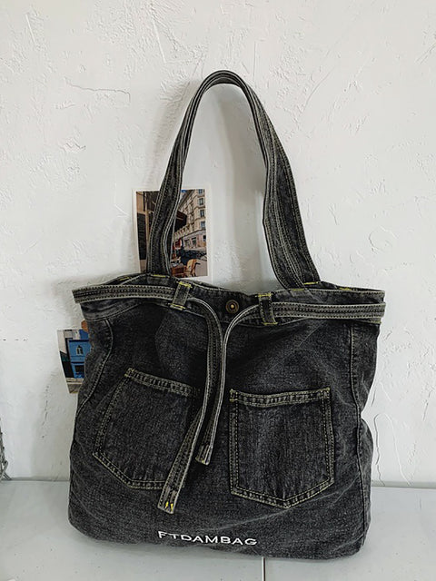 Sac à main en denim uni vintage pour femme