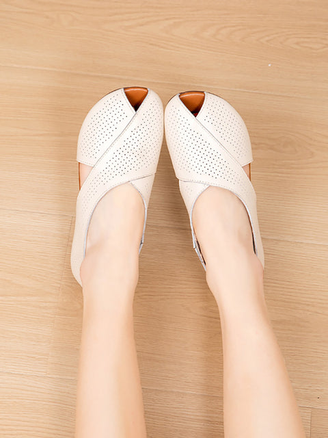 Women Summer Casual Leather Spliced Low Heel Sandals