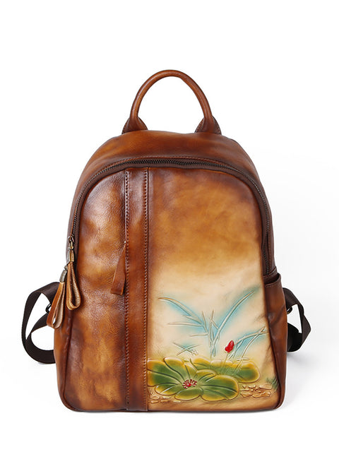 Sac à dos de grande capacité pour femme avec motif floral vintage en relief