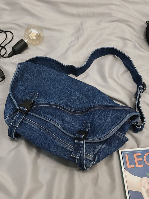 Sac à bandoulière vintage en denim de grande capacité pour femme