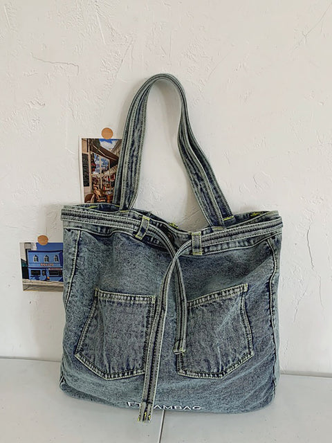 Sac à main en denim uni vintage pour femme