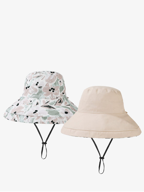 Chapeau d'été à double face pour femme avec imprimé floral et protection solaire