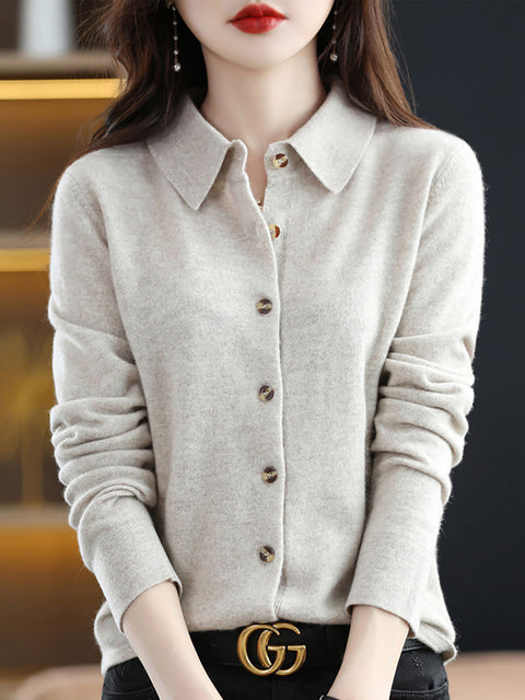 Pull cardigan en tricot à col rabattu en laine pour femme