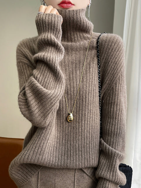 Pull en laine à col rond et rayures pour femme, décontracté, automne