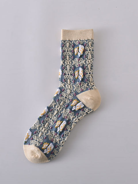 7 paires de chaussettes jacquard vintage en relief pour femmes