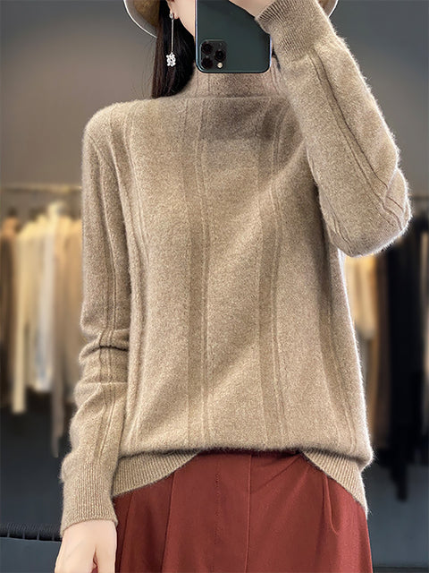 Pull en laine à col rond et rayures pour femme, décontracté, automne