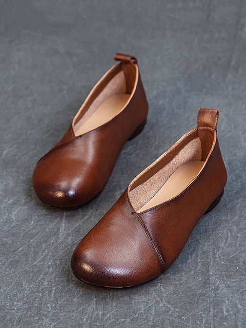 Chaussures à talons bas en cuir vintage pour femmes